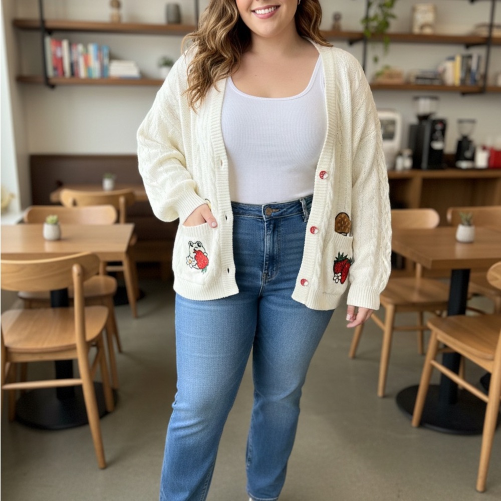 Thor‎ Women's Cream Cardigan with Embroidered Details